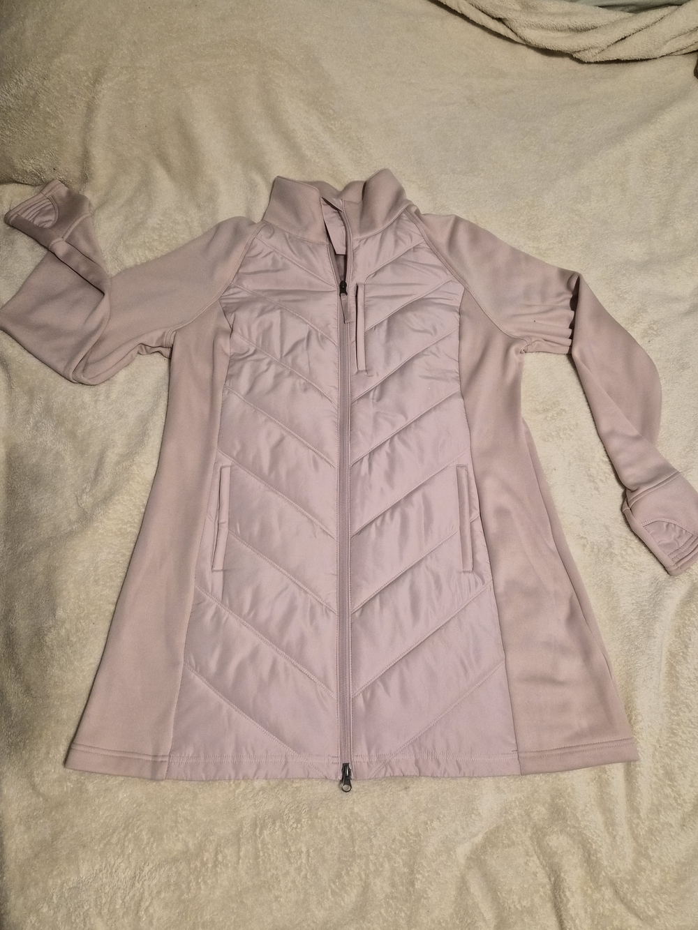 Fila Light Pink Quilted Long Puffer Jacket